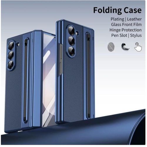 Samsung Galaxy z fold 6 with stylus pen Protective hinge case - blue