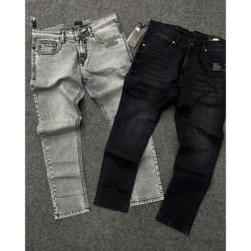 Men's 2 In 1 Stretch Regular Fit Jeans-Blacl And Grey