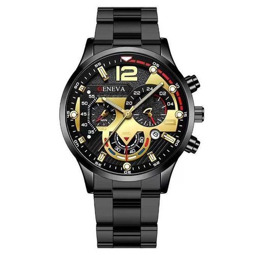 Men's Black Steel Bracelet Watch - Luminous Chronograph Quartz Timepiece