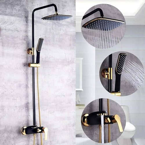 Black and Gold curved standing shower