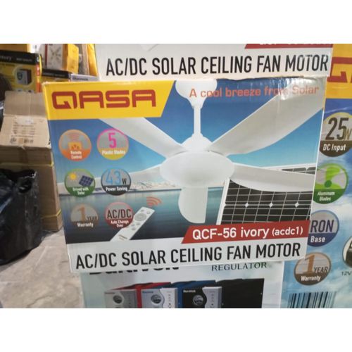 Qasa Solar Ceiling Fan AC/DC , Long Blade