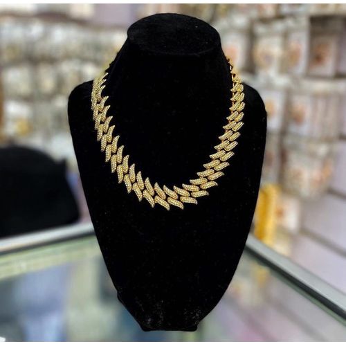 Exotic Classic Sophisticated Diamond Iced Gold Steel Necklace