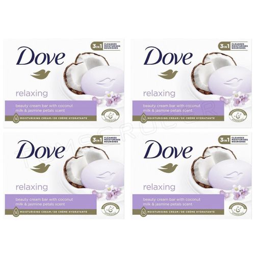 Dove Relaxing Beauty Moisturising Cream Bar Soap With Coconut Milk & Jasmine Petal Scent 90g X 4 Bars (360g)