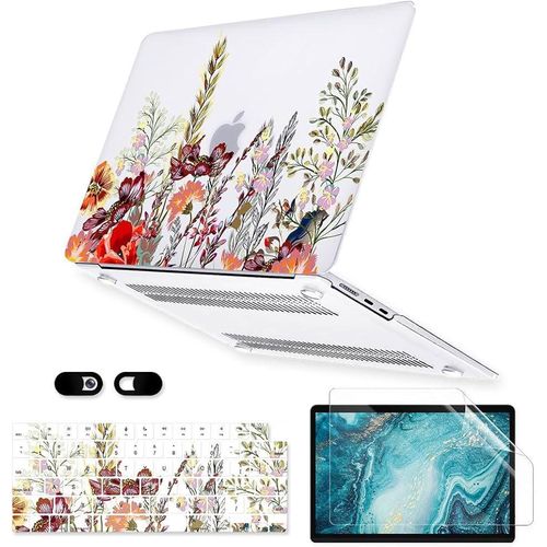 Case for MacBook Air 13-inch Laptop M5 M4 M3 M2 A3449 A3240 A3113 A2681 2026-2022 Release with Touch ID, 5 in 1 Plastic Hard Shell&Keyboard Cover&Screen Protector&Webcam Cover, Field Flowers