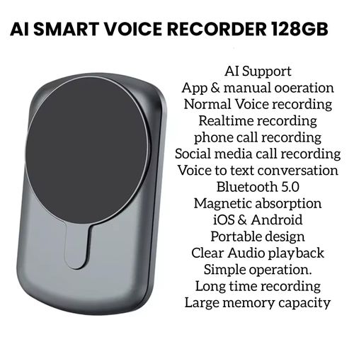 AI Voice Recorder Bluetooth 5.0 Magnetic Call Recorder with Real-Time Transcription - 128GB