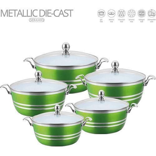SQ Professional Metallic Aluminium Die-Cast Stockpot 5set - Emerald