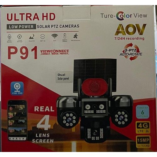 P91 Ultra HD 4G Solar PTZ Camera: 15MP Multi-Lens Wireless Outdoor Security CCTV