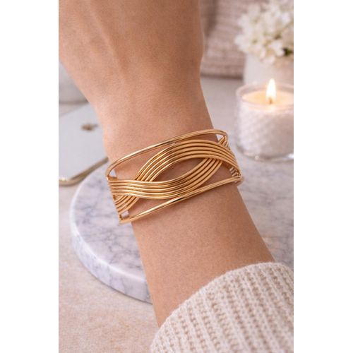 Golden Wave Open Ladies Cuff Bangle – Modern Wire Design Bracelet