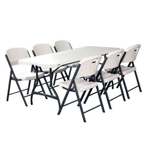 Outdoor Plastic Folding Table + 6 Chairs - WHITE