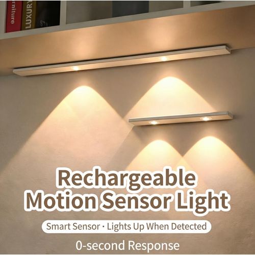 30cm + 20cm Rechargeable Motion Sensor Light, 3 Color Dimmable, Magnetic Installation, USB Type-C Fast Charging, Eye-Friendly Soft Light, Perfect for Cabinet, Wardrobe, Hallway