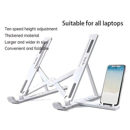 Plastic Foldable Adjustable Laptop Stand with Phone Holder White