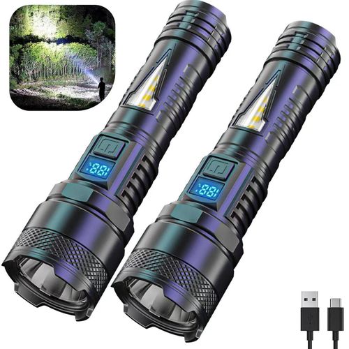 High Power LED Flashlight, 5Modes Torch Light with Side Light, TypeC Rechargeable Waterproof Hand Lamp with Power Display for Camping Hiking Emergency