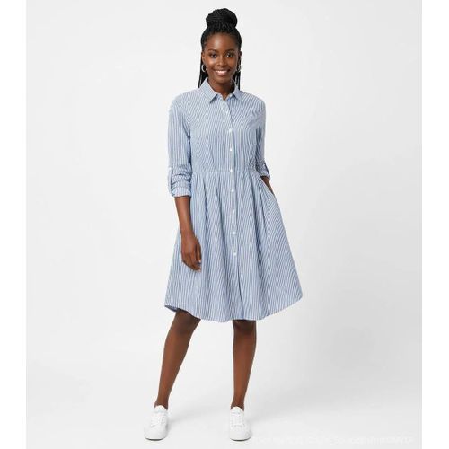 Fresh Blue and White Striped Shirt Dress 2956913 M