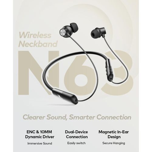 Wireless Neckband with 12 Hour Playback - Bluetooth 5.3, IPX5 Water Resistant, Magnetic Earbuds