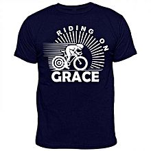 Riding On Grace Print TShirt - Navy Blue
