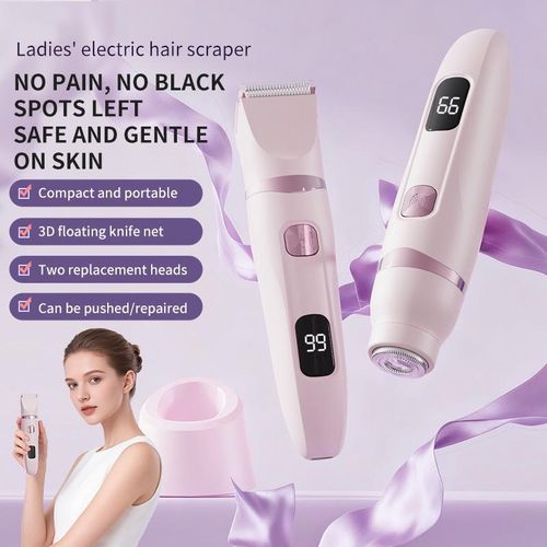 Ladies' Electric Hair Scraper – Painless & Gentle – No Black Spots Left – 2 Replaceable Heads – 3D Floating Knife Net – For Armpits, Face, Thighs – Type-C Charging
