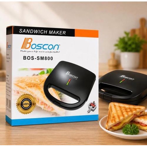Boscon. BOS-SM800 Electric Sandwich Maker - Non-Stick Grill Plates - Fast Heating Portable Toast Bread Maker - Black