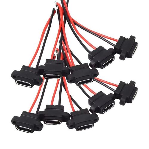 10PCS Type-C Female Chassis 2 Pin Type-C Female Socket Connector Waterproof Jack Female Charging Port 3A USB-C Charger Plug Socke