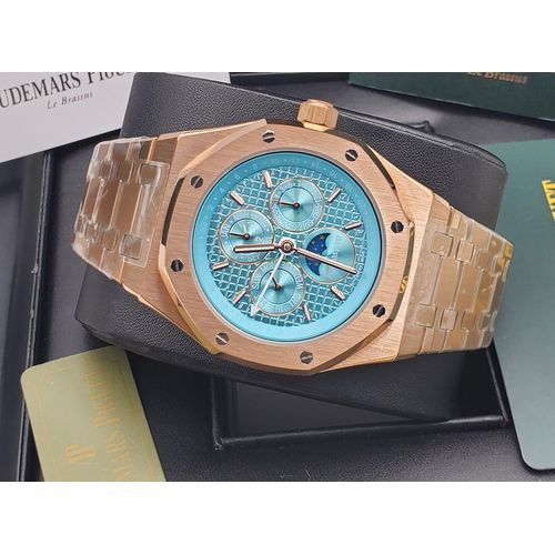 Luxurious Royal Oak Perpetual Calendar Rose Gold Ice Blue Premium Dial Watch