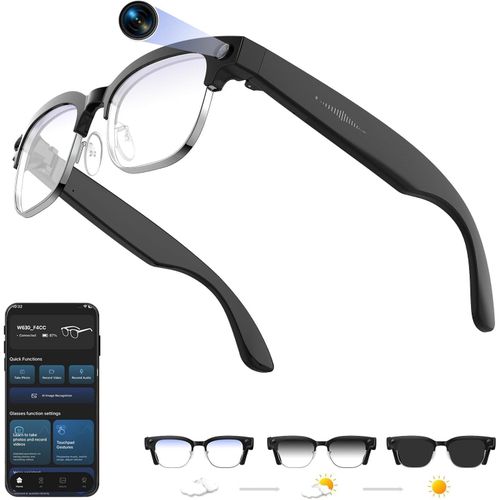 AI Smart Glasses with 4K HD Camera, 800W Anti-Shake Bluetooth Camera Glasses, 1080P Video Recording Dual Mic Noise Reduction, Real Time Translation & Simultaneous Interpretation, 290mAh Capacity(W630)