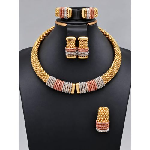 DUBAI DYNASTY: 4-PIECE ICED-OUT GOLD ZIRCONIA ENSEMBLE