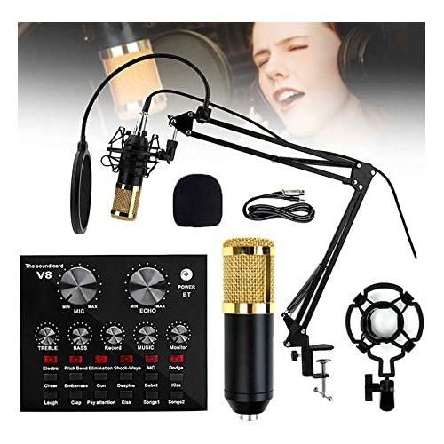 Full Kits Condenser Microphone With V8 Sound Card & Stand