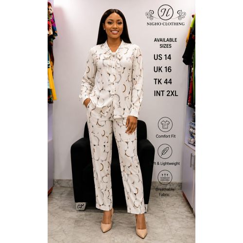 Women’s 2-Piece Striped Button-Down Shirt & Wide-Leg Trousers Set
