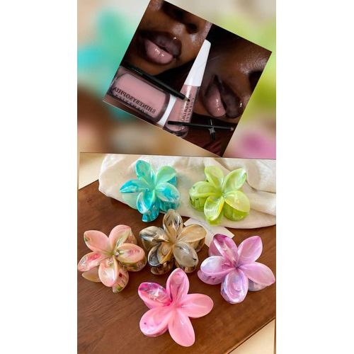 1pcs Multi color Flower Hair Claw Clips + free gift nude colour lip combo