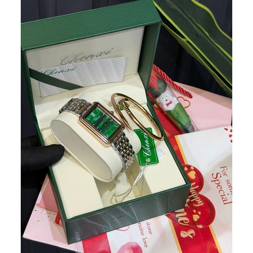 Luxury Feminine Valentine Gift Set for Women – Durable Wristwatch, Nail Bracelet, Rose, Valentine Card, Display Box & Gift Bag