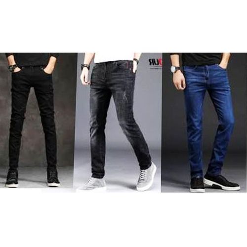 3Pcs Smart Jeans For Men Mixed Black + Plainblack + Blue