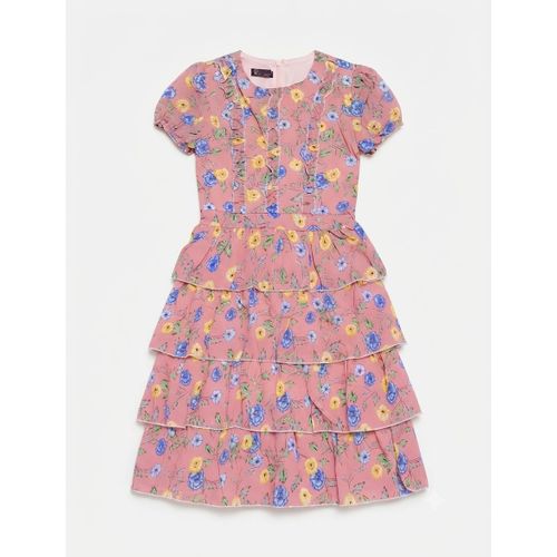 Girls' Dusty Pink Floral Tiered Ruffle Dress