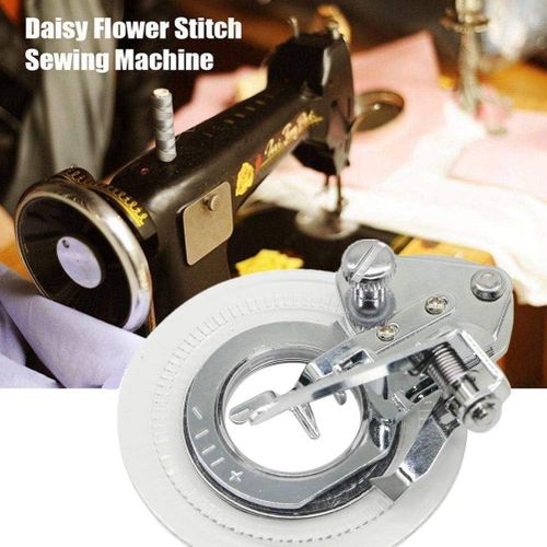 Practical circular embroidery presser foot with daisy pattern, suitable for household sewing machines.