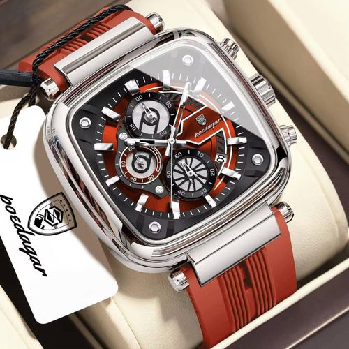 Crafted for Legends: Mechanical Chronograph Watch with Genuine Red Strap