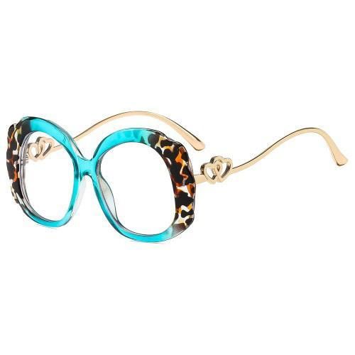 Blue Leopard Plastic Titanium Round Optical Eyeglasses