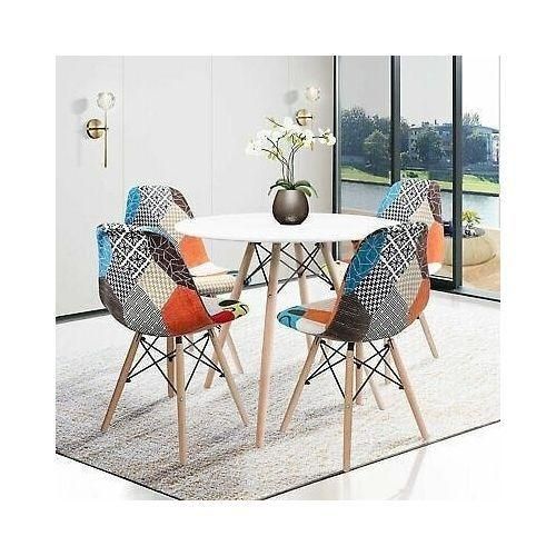 Luxury Dinning Round Table + 4 Multi Colour Fabric Chairs