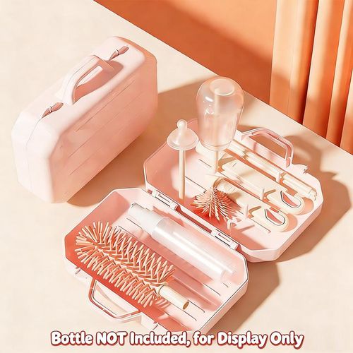 7 in 1 Bottle Cleaning Tool, Baby Travel Essential Bottle Cleaner Kit with Silicone Brush, Nipple Brush, Straw Brush, Bottle Dispenser, Bottle Brush Set