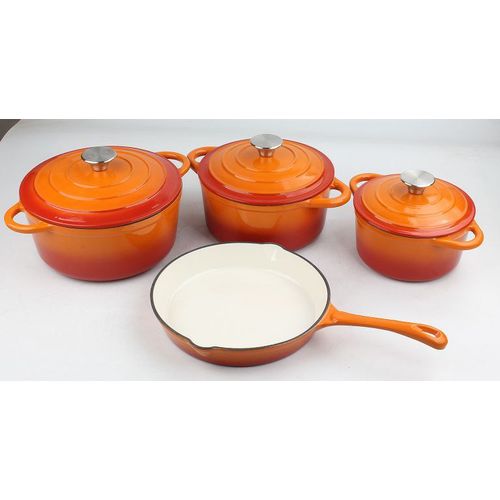 4 In 1 Enamel Coated Dutch Oven Cast Iron Pot - Cookware Set