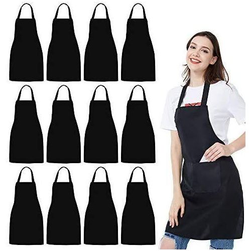 Unisex Black Apron 1pc with 2 Roomy Pockets Machine Washable for Kitchen Crafting BBQ Drawing: Home & Kitchen