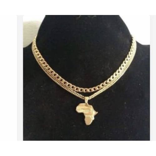 Cuban Link Chain With Map Of Africa Pendant Gold